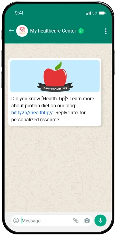 whatsapp message tempkate informational